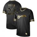 Brewers #22 Christian Yelich Black Gold Nike Cooperstown Collection Legend V Neck Jersey