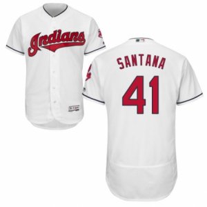 Men\'s Majestic Cleveland Indians #41 Carlos Santana White Flexbase Authentic Collection MLB Jersey