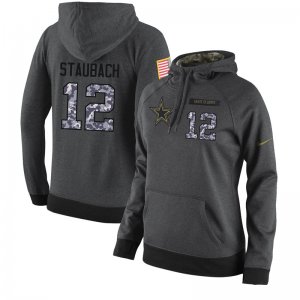 NFL Women\'s Nike Dallas Cowboys #12 Roger Staubach Stitched Black Anthracite Salute to Service Player Performance Hoodie