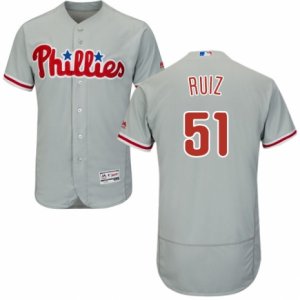 Men\'s Majestic Philadelphia Phillies #51 Carlos Ruiz Grey Flexbase Authentic Collection MLB Jersey