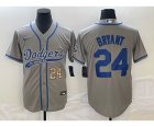 Men's Los Angeles Dodgers #24 Kobe Bryant Number Grey Cool Base Stitched Baseball Jersey