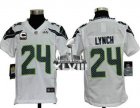 Nike Seattle Seahawks #24 Marshawn Lynch White With C Patch Super Bowl XLVIII Youth Stitched NFL Elite Jersey