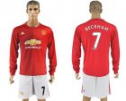 Manchester United #7 Beckham Red Home Long Sleeves Soccer Club Jersey