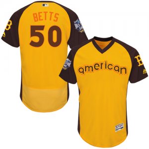 Mens Majestic Boston Red Sox #50 Mookie Betts Yellow 2016 All-Star American League BP Authentic Collection Flex Base MLB Jersey