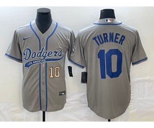 Men\'s Los Angeles Dodgers #10 Justin Turner Number Grey Cool Base Stitched Baseball Jersey