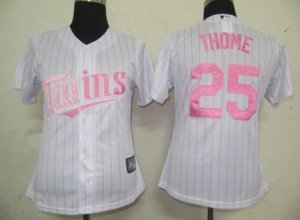 MLB Women Jerseys Minnesota Twins #25 Thome White[Pink strip]