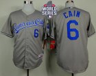 Kansas City Royals #6 Lorenzo Cain Grey Cool Base W 2015 World Series Patch Stitched MLB Jersey