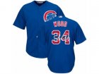 Mens Majestic Chicago Cubs #34 Kerry Wood Authentic Royal Blue Team Logo Fashion Cool Base MLB Jersey