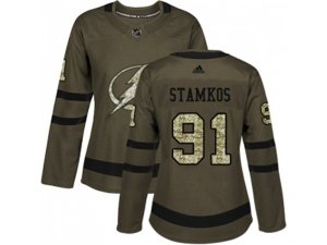 Women Adidas Tampa Bay Lightning #91 Steven Stamkos Green Salute to Service Stitched NHL Jersey