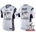 Youth New England Patriots #12 Tom Brady White 2017 Super Bowl 51 Patch Steel Silver Limited Jersey