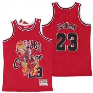 Bulls #23 Michael Jordan Red Hardwood Classics Skull Edition Jersey