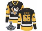 Womens Reebok Pittsburgh Penguins #66 Mario Lemieux Premier Black Gold Third 2017 Stanley Cup Champions NHL Jersey