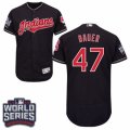 Mens Majestic Cleveland Indians #47 Trevor Bauer Navy Blue 2016 World Series Bound Flexbase Authentic Collection MLB Jersey