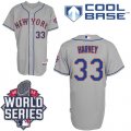 New York Mets #33 Matt Harvey Grey Road Cool Base W 2015 World Series Patch Stitched MLB Jersey