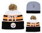 Steelers Fresh Logo Black Retro Cuffed Pom Knit Hat YD