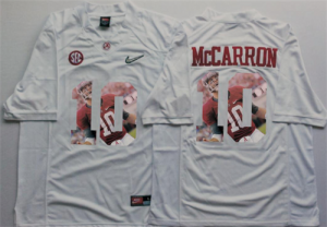 Alabama Crimson Tide 10 AJ McCarron White With Silver Logo Portrait Number College Jersey