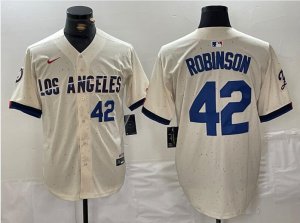 Dodgers 42 Jackie Robinson Number Cream Nike 2024 City Connect Cool Base Jersey