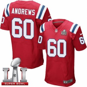 Mens Nike New England Patriots #60 David Andrews Elite Red Alternate Super Bowl LI 51 NFL Jersey