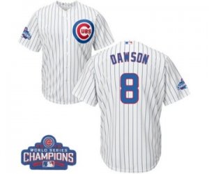 Youth Majestic Chicago Cubs #8 Andre Dawson Authentic White Home 2016 World Series Champions Cool Base MLB Jersey