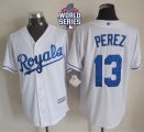 Kansas City Royals #13 Salvador Perez White New Cool Base W 2015 World Series Patch Stitched MLB Jersey