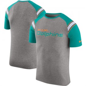 Miami Dolphins Enzyme Shoulder Stripe Raglan T-Shirt Heathered Gray