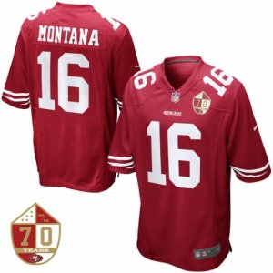 Men\'s San Francisco 49ers #16 Joe Montana Nike Scarlet 70th Anniversary Patch Retired Game Jersey