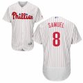 Men's Majestic Philadelphia Phillies #8 Juan Samuel White Red Strip Flexbase Authentic Collection MLB Jersey