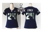 2015 Super Bowl XLIX Nike women seattle seahawks #24 marshawn lynch blue[Handwork Sequin lettering Fashion]