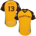 Mens Majestic Kansas City Royals #13 Salvador Perez Yellow 2016 All-Star American League BP Authentic Collection Flex Base MLB Jersey