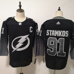 Lightning #91 Steven Stamkos Black Alternate Adidas Jersey