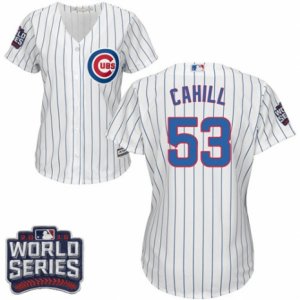 Women\'s Majestic Chicago Cubs #53 Trevor Cahill Authentic White Home 2016 World Series Bound Cool Base MLB Jersey