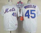 New York Mets #45 Zack Wheeler White(Blue Strip) Home Cool Base W 2015 World Series Patch Stitched MLB Jersey