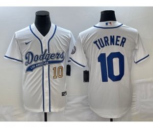 Men\'s Los Angeles Dodgers #10 Justin Turner Number White Cool Base Stitched Baseball Jersey