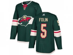 Men Adidas Minnesota Wild #5 Christian Folin Green Home Authentic Stitched NHL Jersey