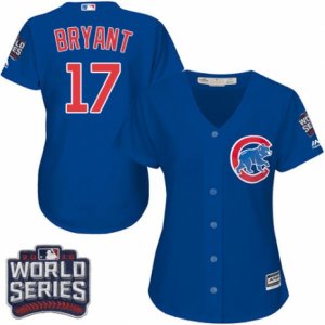 Women\'s Majestic Chicago Cubs #17 Kris Bryant Authentic Royal Blue Alternate 2016 World Series Bound Cool Base MLB Jersey