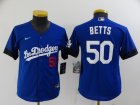 Dodgers# 50 Mookie Betts Royal Youth 2021 City Connect Cool Base Jersey