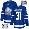 Men Toronto Maple Leafs #31 Frederik Andersen Blue Glittery Edition Adidas Jersey