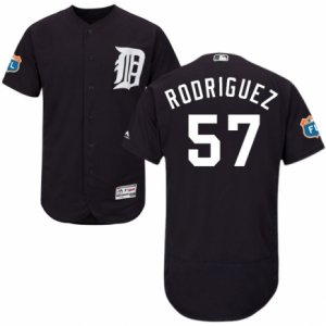 Men\'s Majestic Detroit Tigers #57 Francisco Rodriguez Navy Blue Flexbase Authentic Collection MLB Jersey