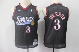76ers #3 Allen Iverson Black Youth Hardwood Classics Jersey