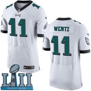 Men Nike Philadelphia Eagles #11 Carson Wentz White 2018 Super Bowl LII Elite Jersey