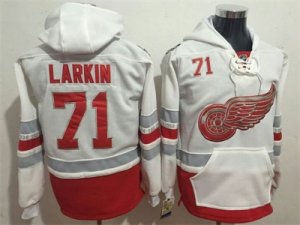 Men Detroit Red Wings #71 Dylan Larkin White 2017 Hooded Sweatshirt Stitched NHL Jersey