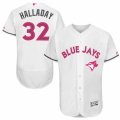 Mens Majestic Toronto Blue Jays #32 Roy Halladay Authentic White 2016 Mothers Day Fashion Flex Base MLB Jersey