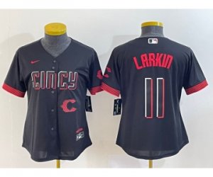 Women\'s Cincinnati Reds #11 Barry Larkin Black 2023 City Connect Cool Base Stitched Jersey1