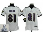 2013 Super Bowl XLVII Youth NEW NFL Baltimore Ravens 81 Anquan Boldin White Jerseys