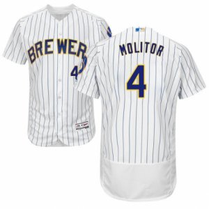 Men\'s Majestic Milwaukee Brewers #4 Paul Molitor White Flexbase Authentic Collection MLB Jersey