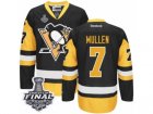 Mens Reebok Pittsburgh Penguins #7 Joe Mullen Premier Blac Gold Third 2017 Stanley Cup Final NHL Jersey