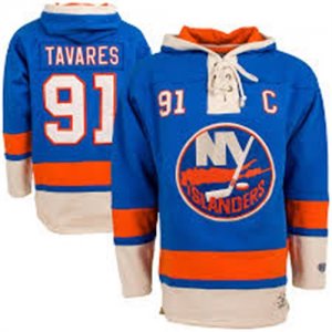 Islanders #91 John Tavares Blue All Stitched Hooded Sweatshirt