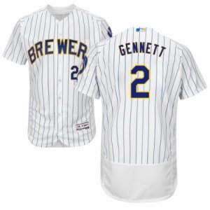 Men\'s Majestic Milwaukee Brewers #2 Scooter Gennett White Flexbase Authentic Collection MLB Jersey