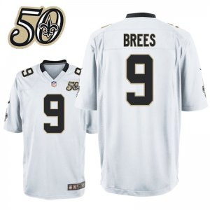Mens New Orleans Saints #9 Drew Brees White 50th Anniversary Game Jersey