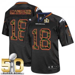 Nike Denver Broncos #18 Peyton Manning Black Super Bowl 50 Men Stitched NFL Elite Camo Fashion Jersey